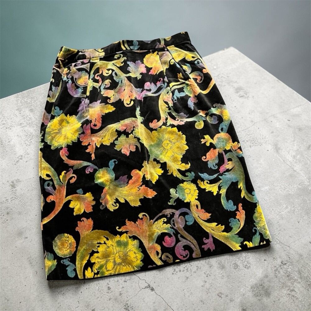 Vintage Donna Morgan Velvet Skirt – Baroque Floral Fall Tapestry Print